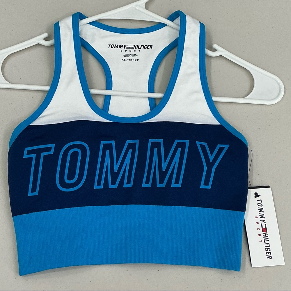 Womens Tommy Hilfiger SPORT Bra Blue White Racerback Bralette Size XS New
